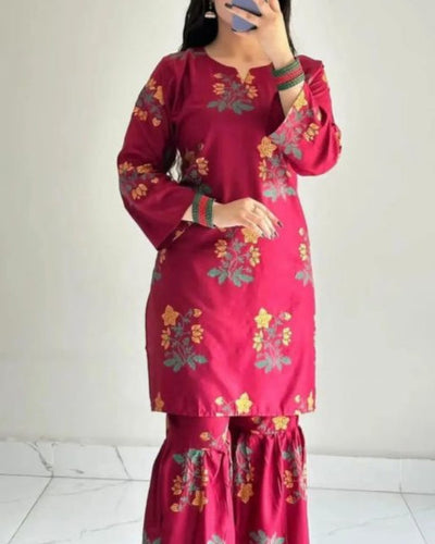 Bloom in Style – Premium Flower Print 2 Pcs Sharara Dress