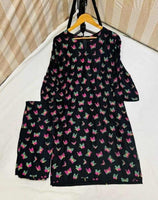 Floral Flutter – Butterfly Print Linen Dress (2pc Set)