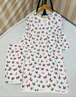 Floral Flutter – Butterfly Print Linen Dress (2pc Set)