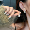 Elegant Golden Cross Pearl Zircon Earings Pearl Stud Earrings Women Personality