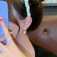 Elegant Golden Cross Pearl Zircon Earings Pearl Stud Earrings Women Personality