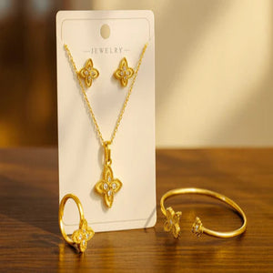 Gold Plated Four-Leaf Clover Jewelry Set
