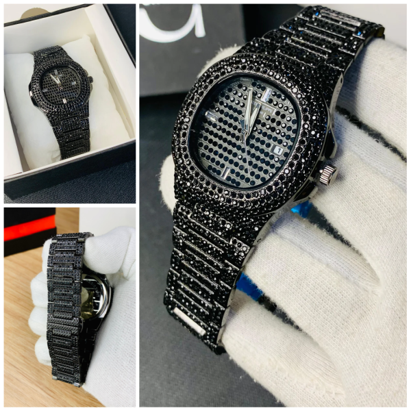 New Watch Collection Black Stone / Blacked Iced Out Stain-less Steel Chain Watch